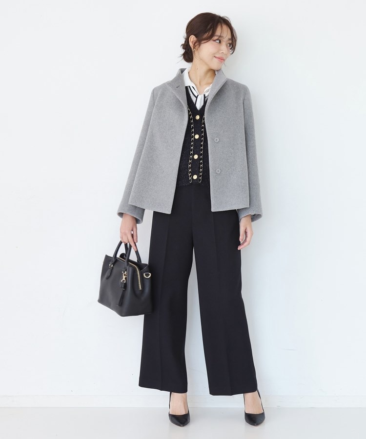 日本製】スタンドカラーのショート丈コート（スタンドカラーコート