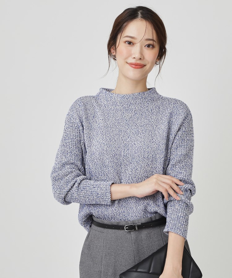 手洗い可／日本製／短め丈】編地変化のニットトップス（ニット