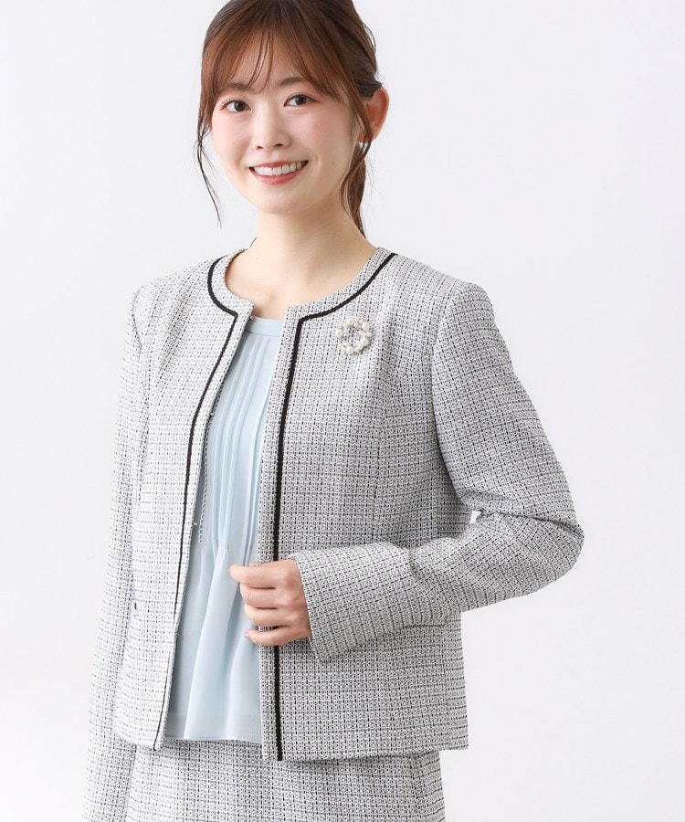 フォーマル／入卒／セットアップ可】ツイードジャケット（ノーカラー