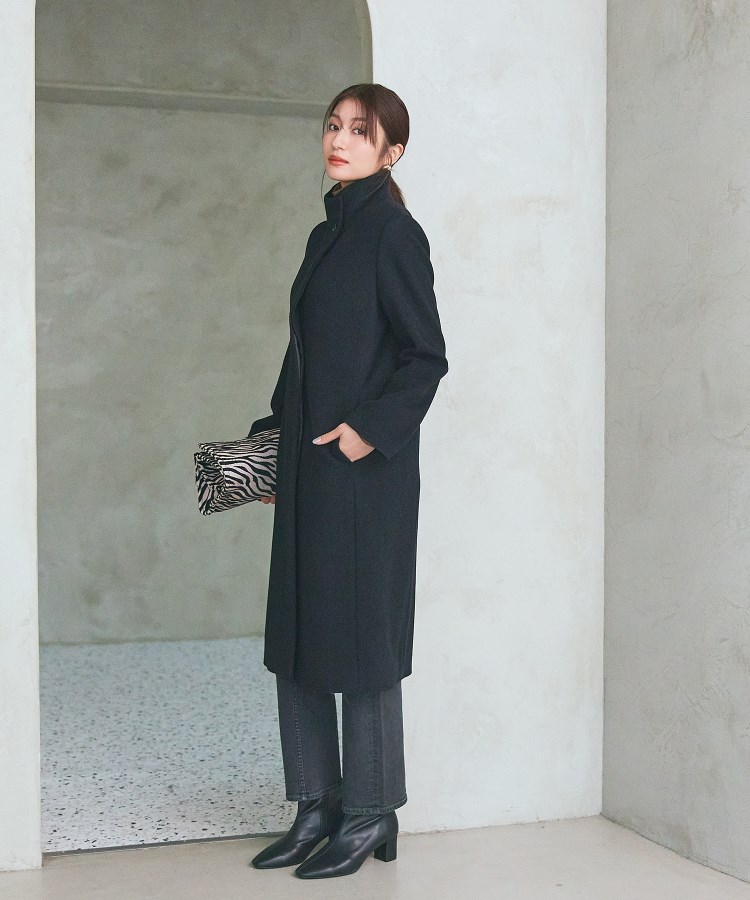 名品コート／日本製】ウール100％スタンドカラーロングコート