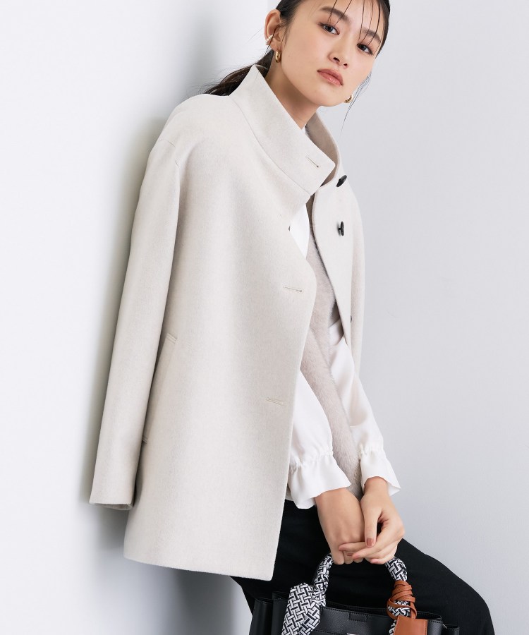 日本製／ミドル丈】スタンドカラーミドルコート（スタンドカラーコート