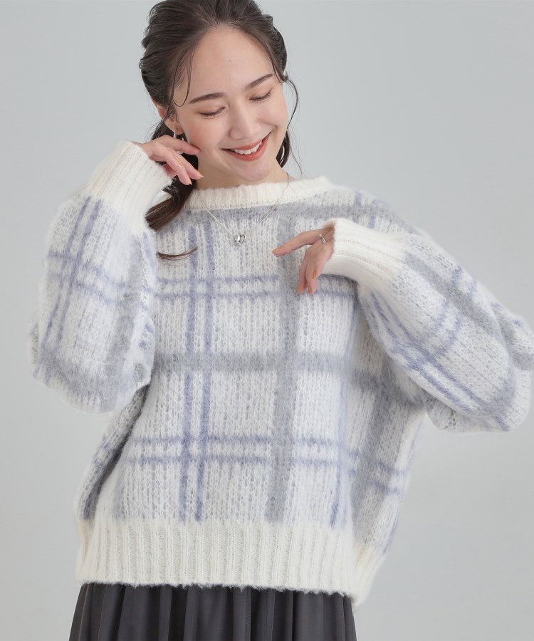 S-LL】女性らしさ漂う ふわふわチェック柄ニット（ニット/セーター
