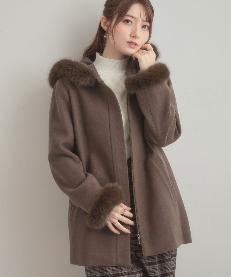 大人可愛い・フード取り外し可能】フードフェイクファー ハーフ丈