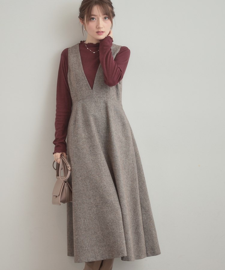 通勤・大人上品】ラメツイード ジャンパースカート（マキシ・ロング