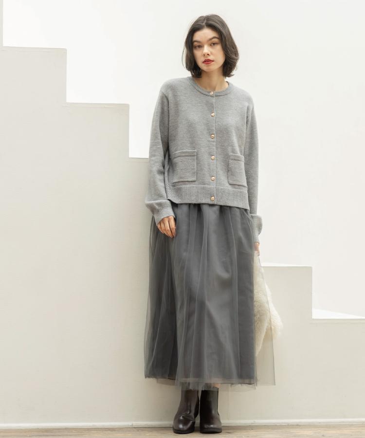 チュールイージーギャザースカート【洗濯機OK】（マキシ・ロング