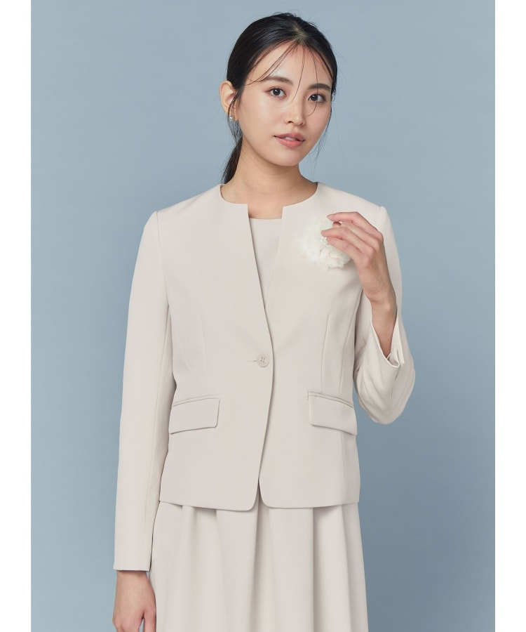 通勤・セレモニーセットアップ対応》キーネックジャケットダブルクロス