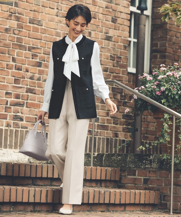 通勤・セレモニー/セットアップ対応》ワイドパンツ/ダブルクロス【洗濯