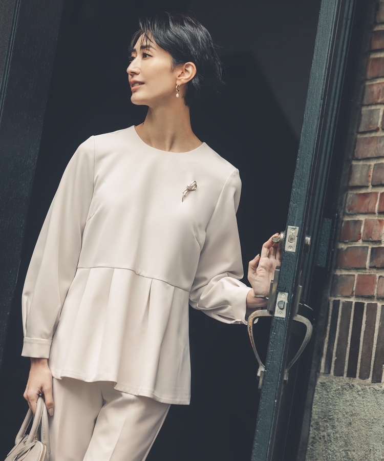 通勤・セレモニー/セットアップ対応》ペプラムブラウス/ダブルクロス