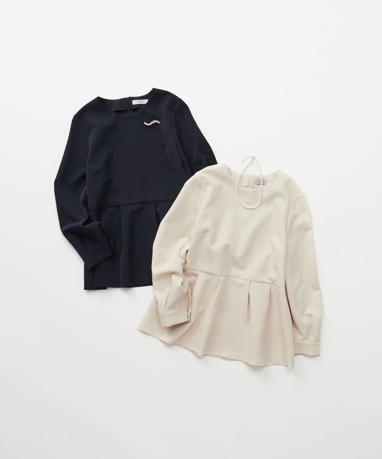 通勤・セレモニー/セットアップ対応》ペプラムブラウス/ダブルクロス