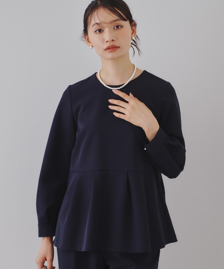 通勤・セレモニー/セットアップ対応》ペプラムブラウス/ダブルクロス