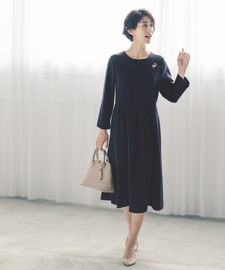 通勤・セレモニー/セットアップ対応》タックフレアワンピース/ダブル