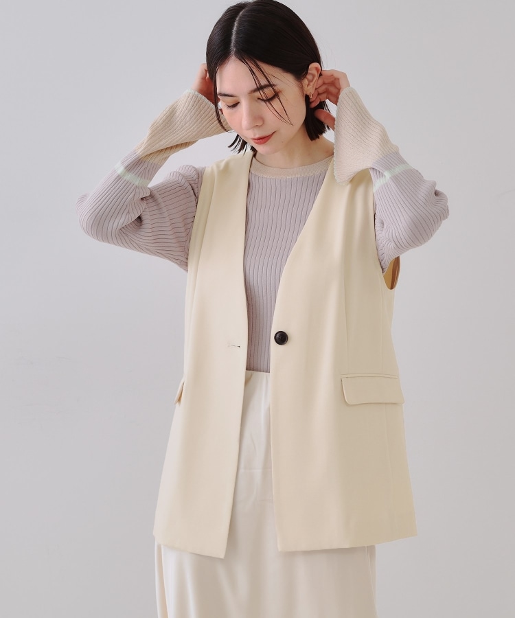 ノーカラーVネックジレ/セットアップ対応【洗濯機洗い可】（ベスト