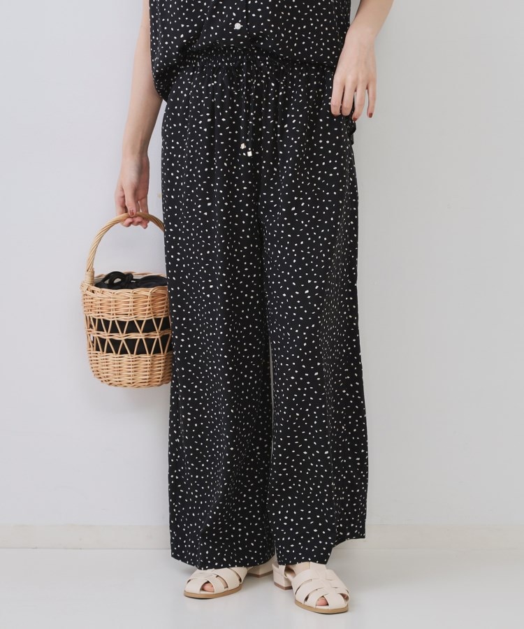 幾何柄プリントイージーワイドパンツ/セットアップ対応【洗える