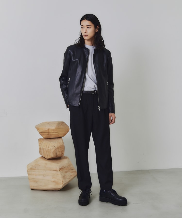 WEB限定】シンセティックレザーシングルライダースジャケット