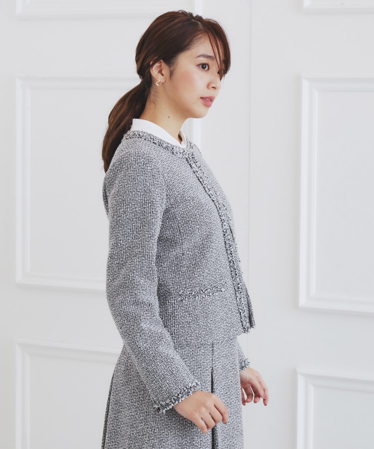 通勤・セレモニー/セットアップ対応＞ノーカラーツイードジャケット