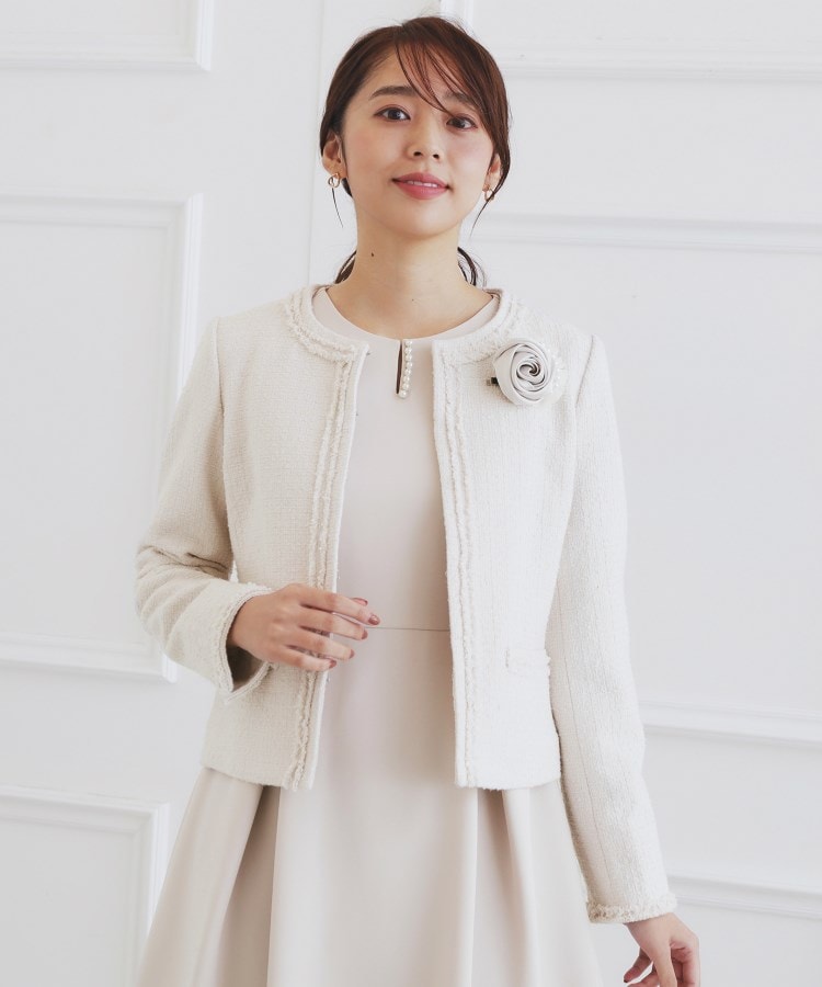 通勤・セレモニー/セットアップ対応＞ノーカラーツイードジャケット