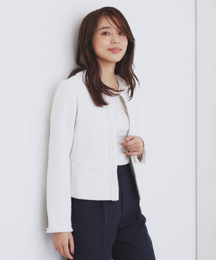 通勤・セレモニー/セットアップ対応＞ノーカラーツイードジャケット