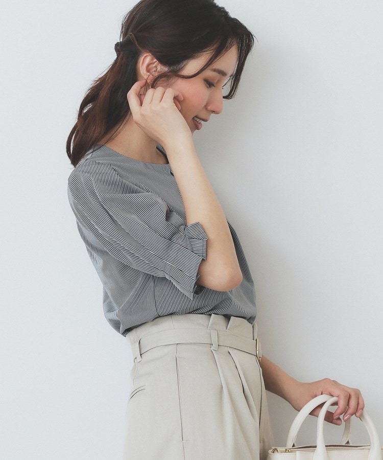 ストライプジャージタックスリーブトップス【吸水速乾/洗濯機洗い可