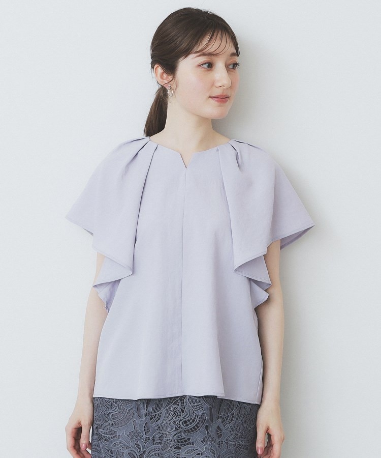 7色展開/S-LLサイズ》フリルタックスリーブキーネックブラウス【吸水速