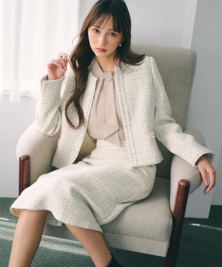 ≪通勤・セレモニー/セットアップ対応≫フレアツイードスカート【洗濯