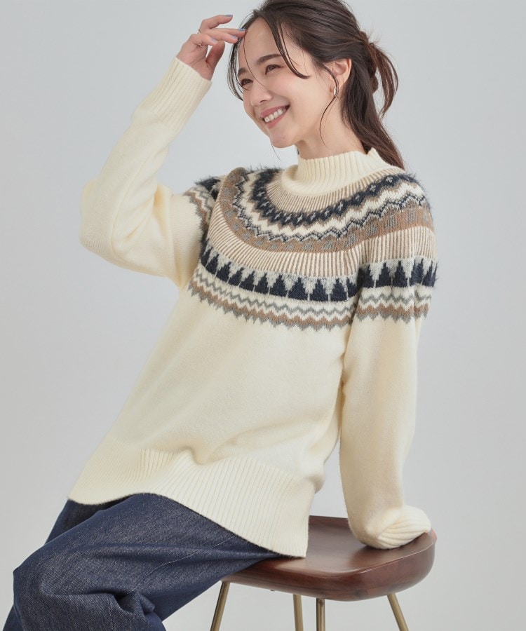 洗濯機可/S-LL】配色が大人かわいい フェアアイル柄求心ニット（ニット