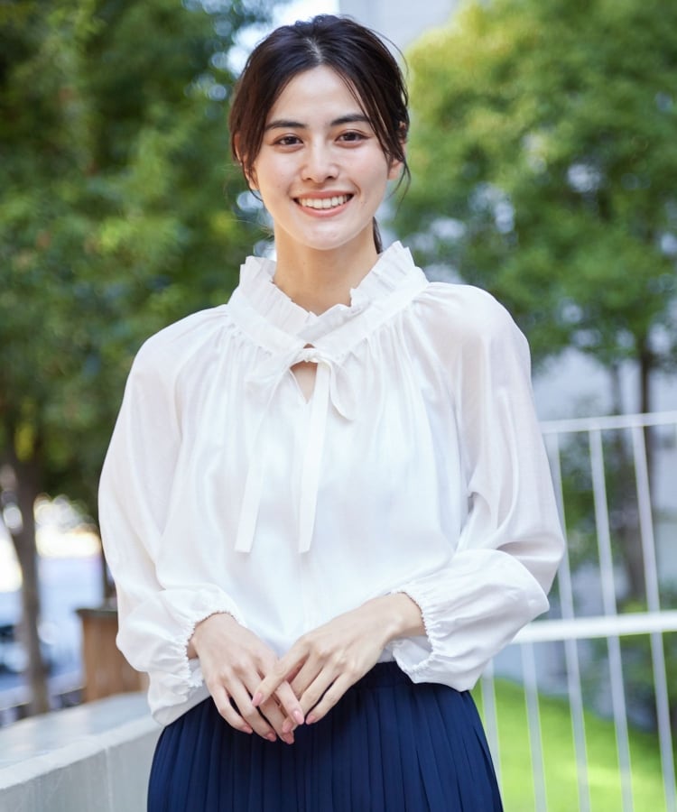 入卒/セレモニー/洗える】フリルリボンチュールブラウス（シャツ