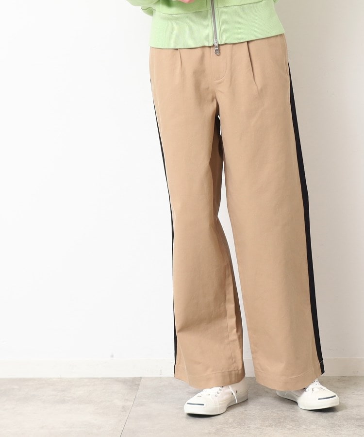 洗える】サイドライン入り切替ワイドパンツ（フルレングスパンツ