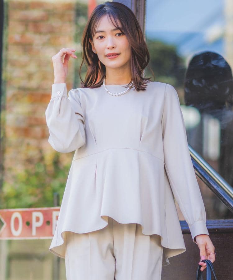 入卒／洗濯機OK／イージーケア】ツイルストレッチペプラムブラウス