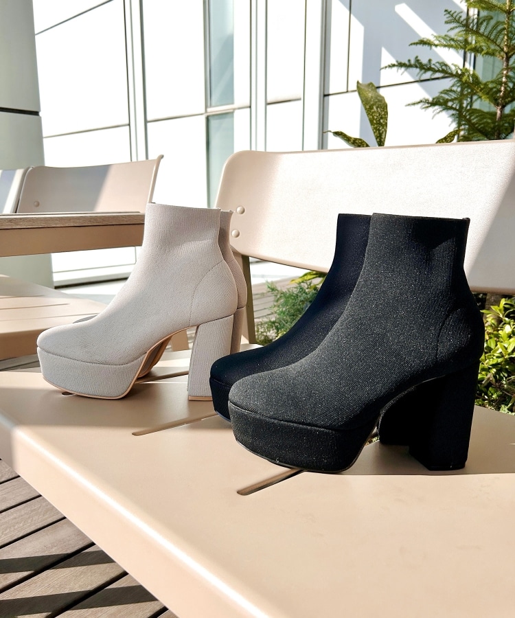 ラク盛り／ショートブーツ】リピーター続出／脚長美脚 厚底ニット