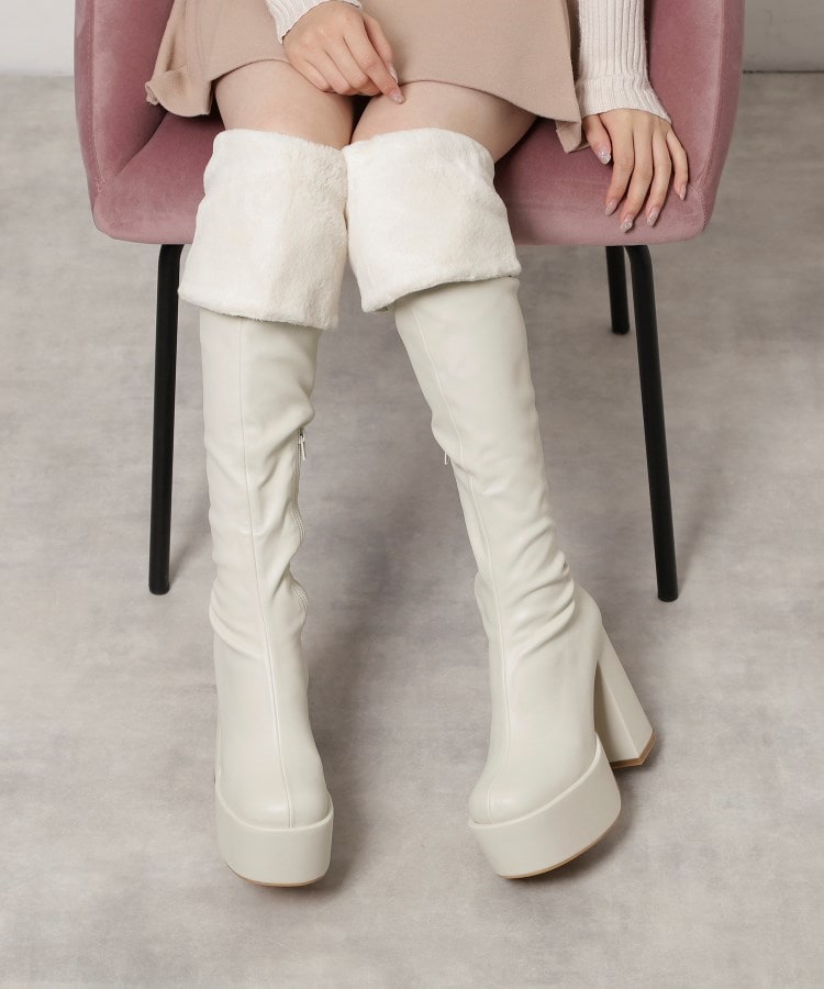 ラク盛り／ニーハイブーツ】リピーター続出／脚長美脚 ふわもこ2WAY