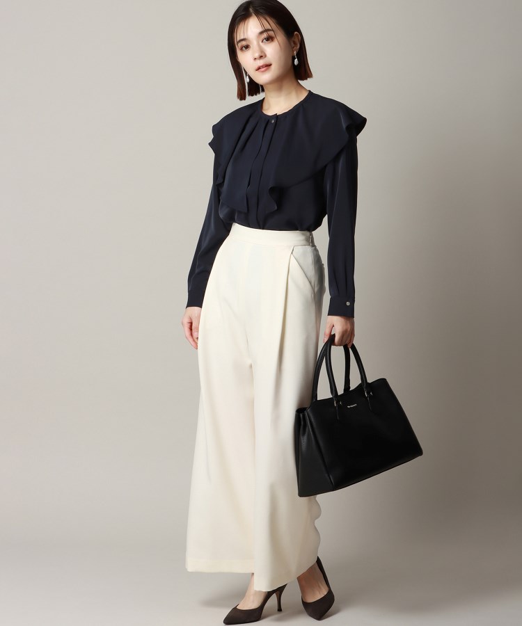 洗える】ソフトジョーゼットビッグフリルカラーブラウス（シャツ