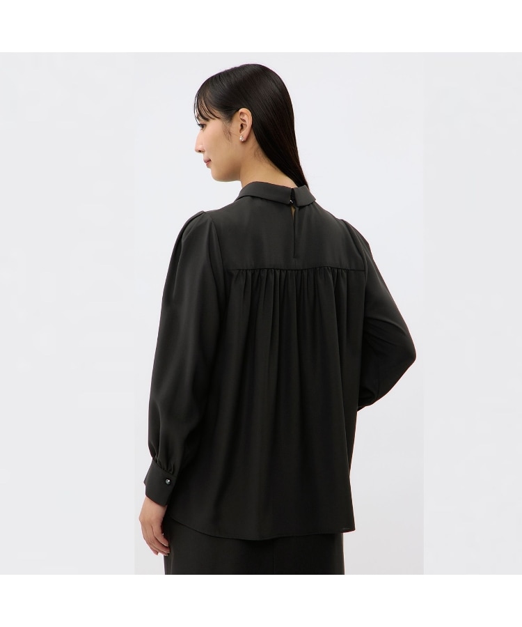 洗える】シャツカラーギャザーブラウス【長袖】（シャツ・ブラウス