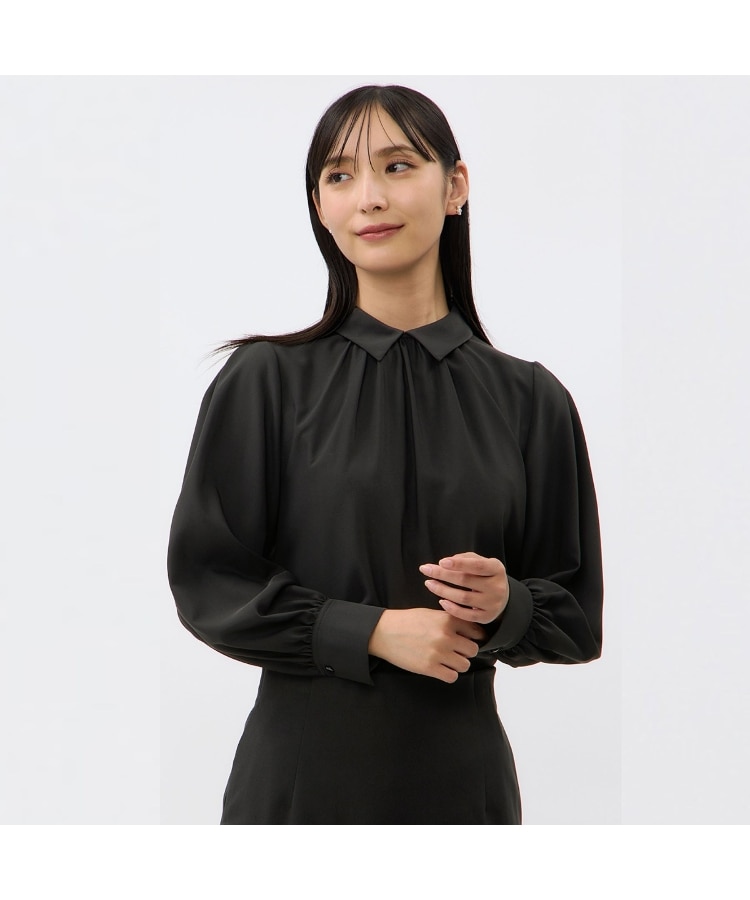 洗える】シャツカラーギャザーブラウス【長袖】（シャツ・ブラウス