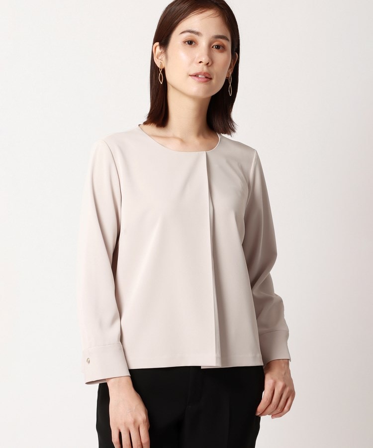 洗える】ダブルサテン アシンメトリータックブラウス（シャツ