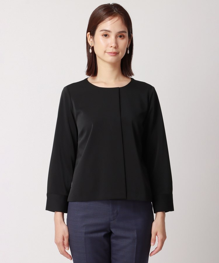 洗える】ダブルサテン アシンメトリータックブラウス（シャツ
