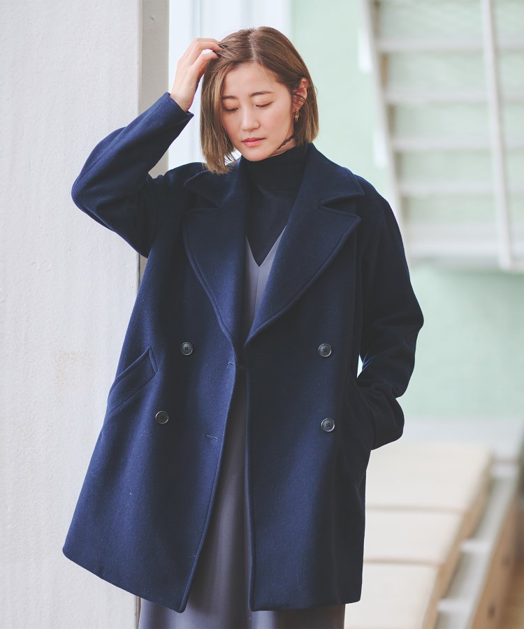 S～M】ウールショート丈Pコート【カシミヤブレンド】（Pコート