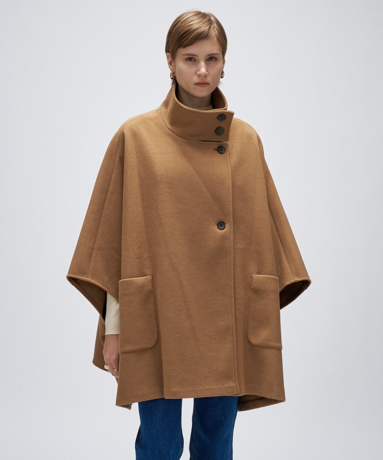 手洗い可】メルトンジャージポンチョコート（スタンドカラーコート