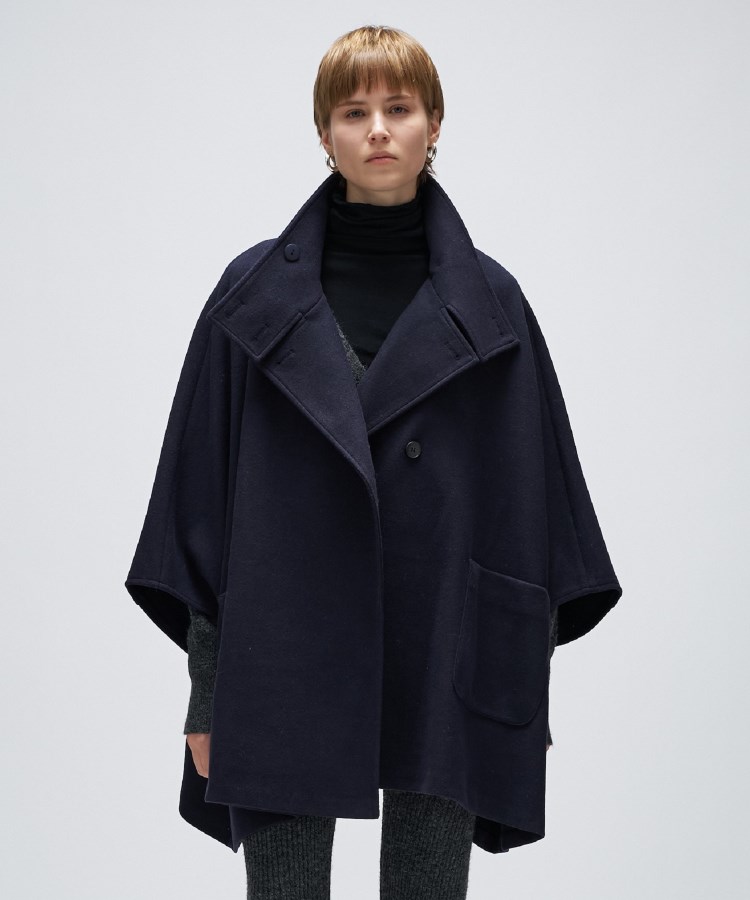 手洗い可】メルトンジャージポンチョコート（スタンドカラーコート