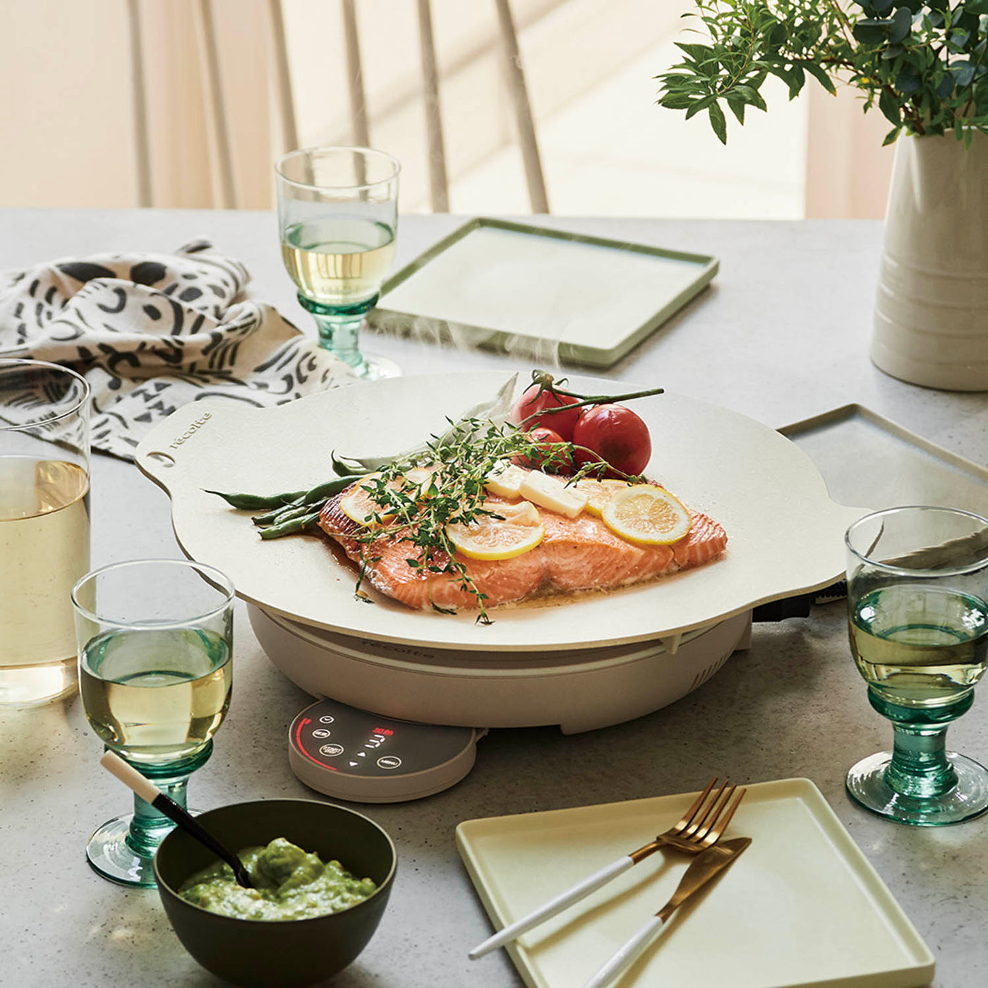 recolte(レコルト) 卓上IH クッキンググリドル クリームホワイト RIH-1