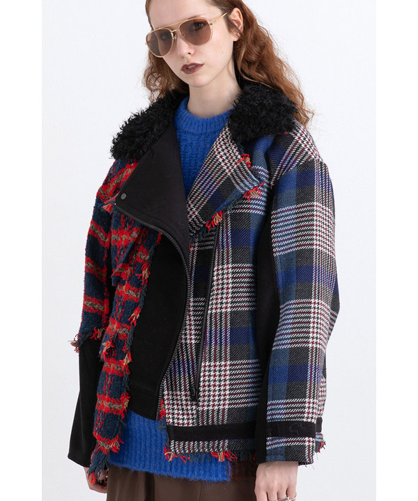 AULA AILA(アウラアイラ)/ CHECK COMBINATION BLOUSON(25FW) | Blue in