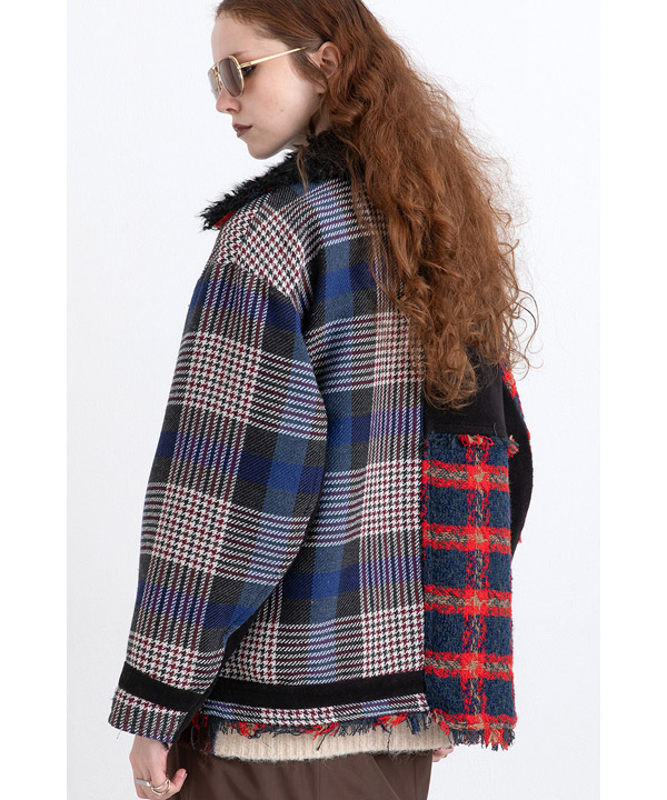 AULA AILA(アウラアイラ)/ CHECK COMBINATION BLOUSON(25FW) | Blue in