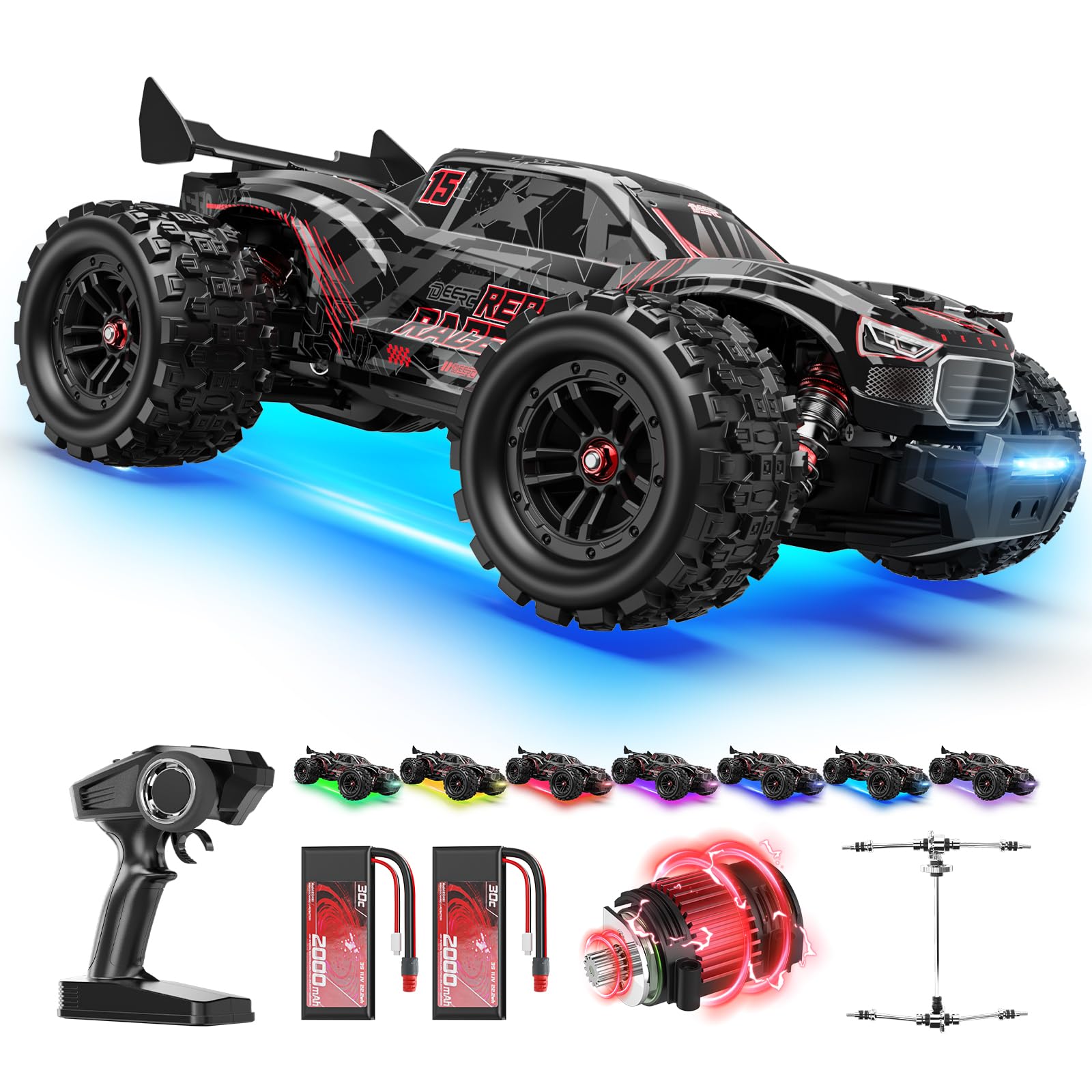 DEERC 1:14 Fast Brushless RC Car for Adults, Max 46+ mph Off-Road Truc