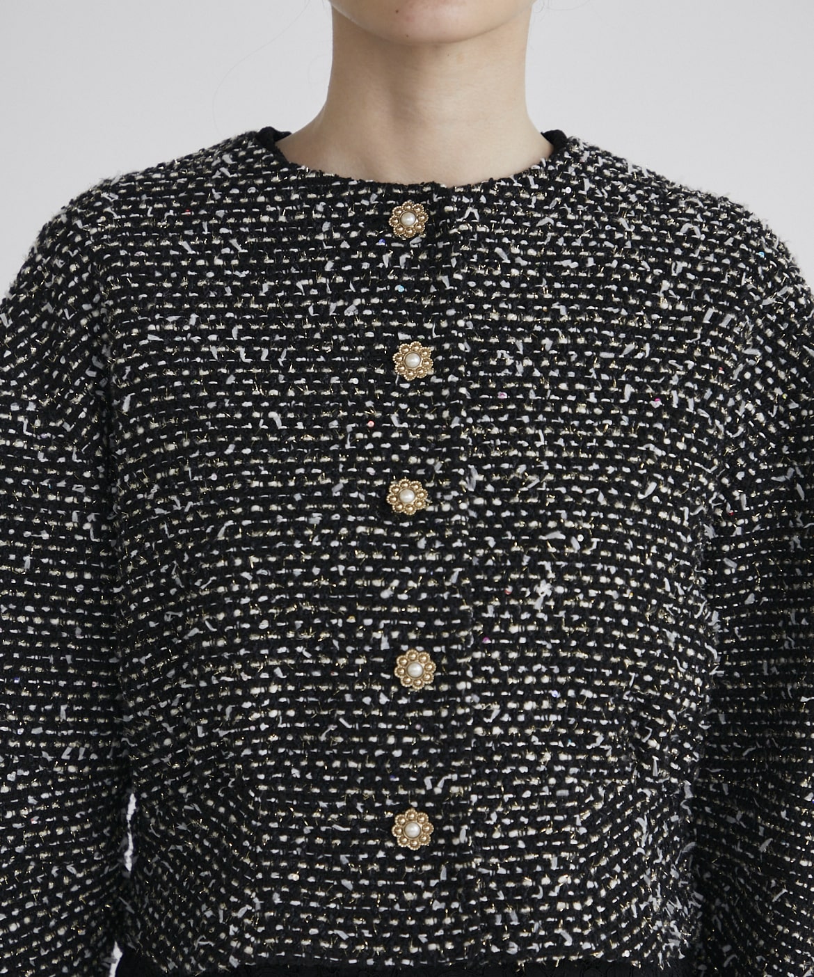 M マーリエル カセット ☆ラメスパンコールツイードブラウス M Maglie