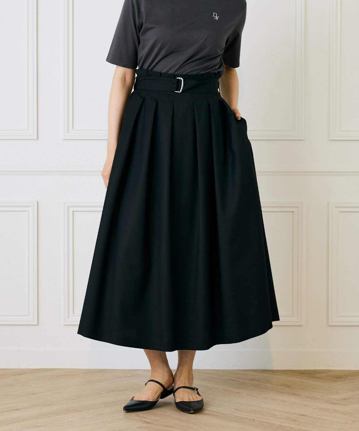 コラボSTORY》ベルテッドタックプリーツスカート(レギュラー丈