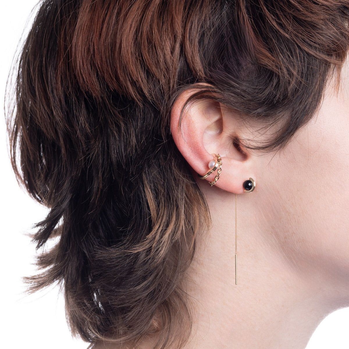 Mini BELUGA オニキス チェーンピアス