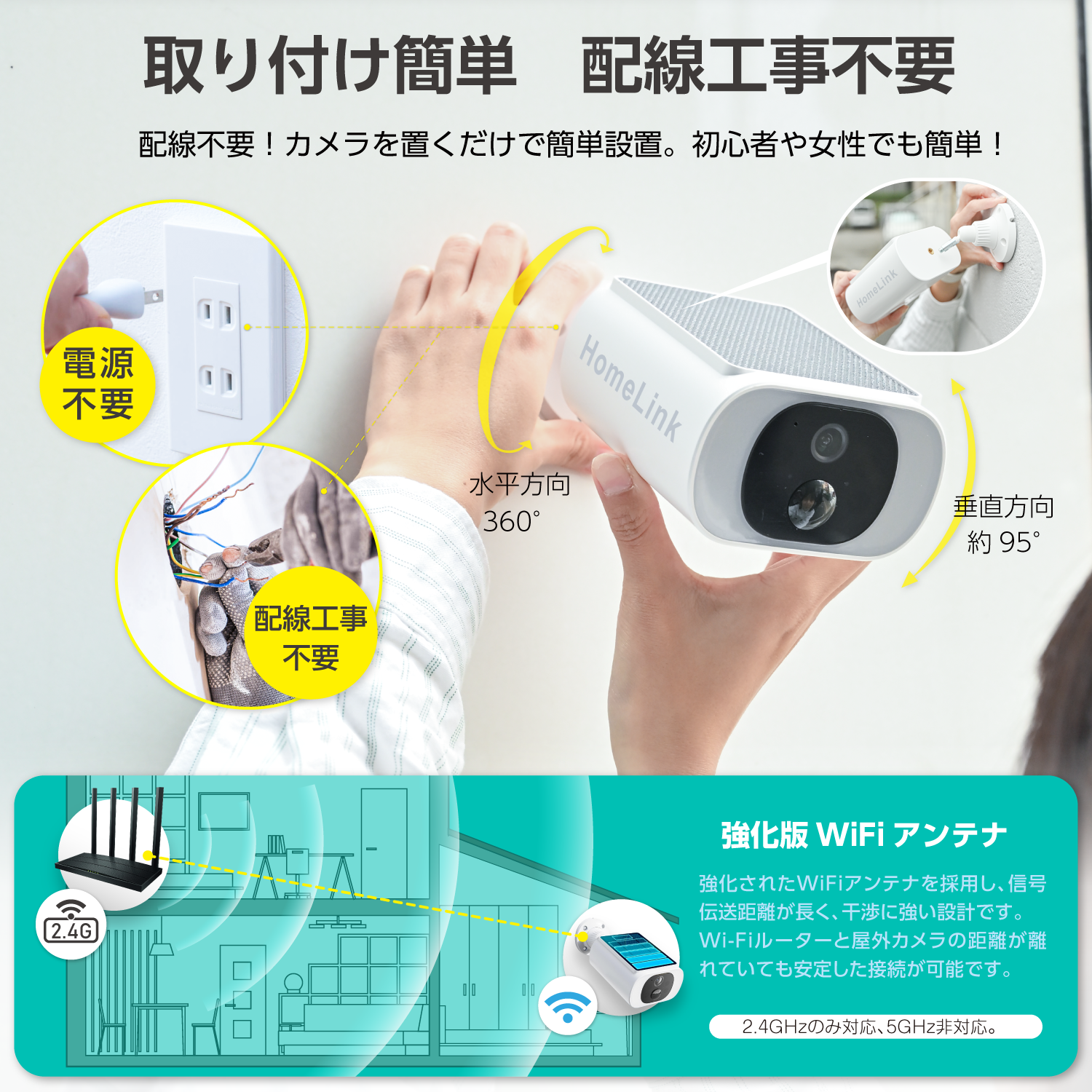 防犯カメラ 屋外 ソーラー 工事不要 HomeLink対応 eCamera S 屋外