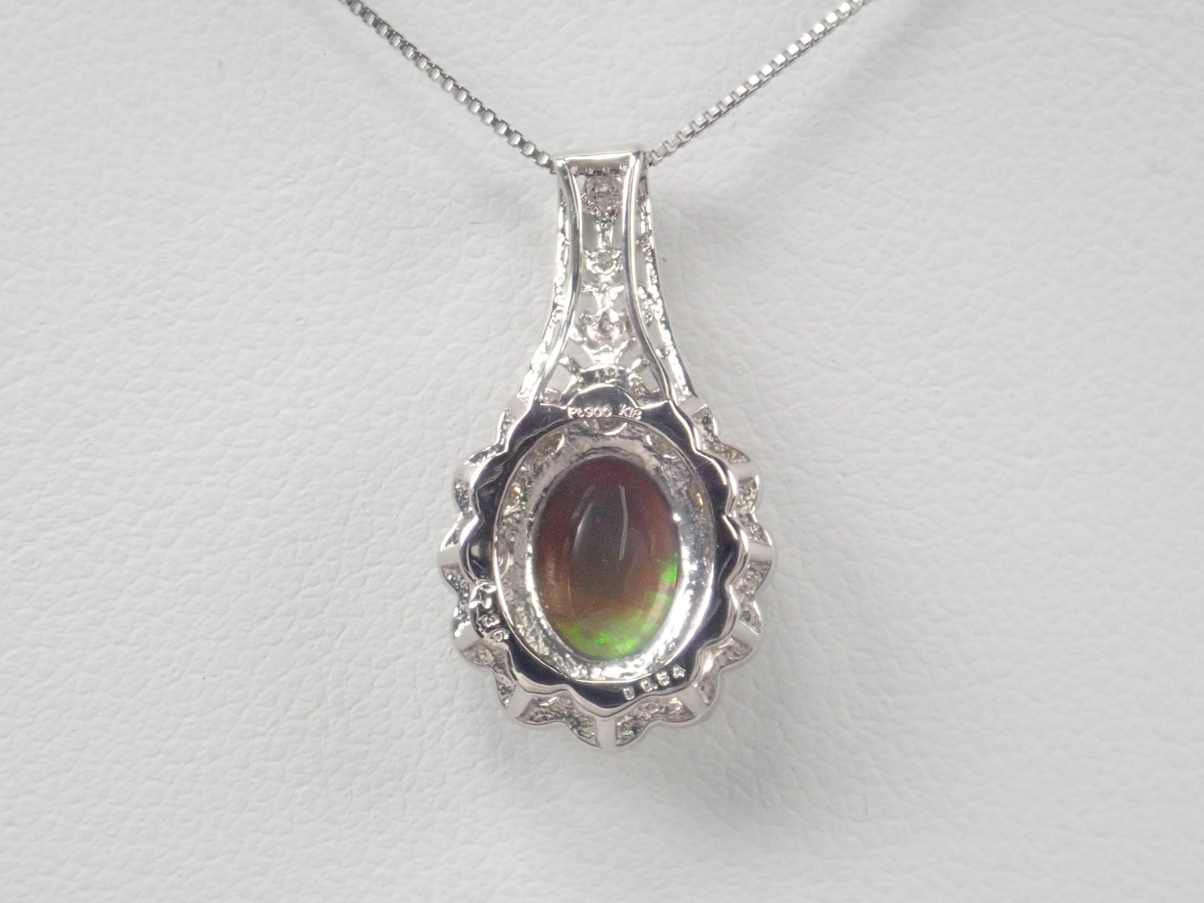 Pt900/K18ブラックオパールキャッツアイ0.736 ペンダント（ネックレス）