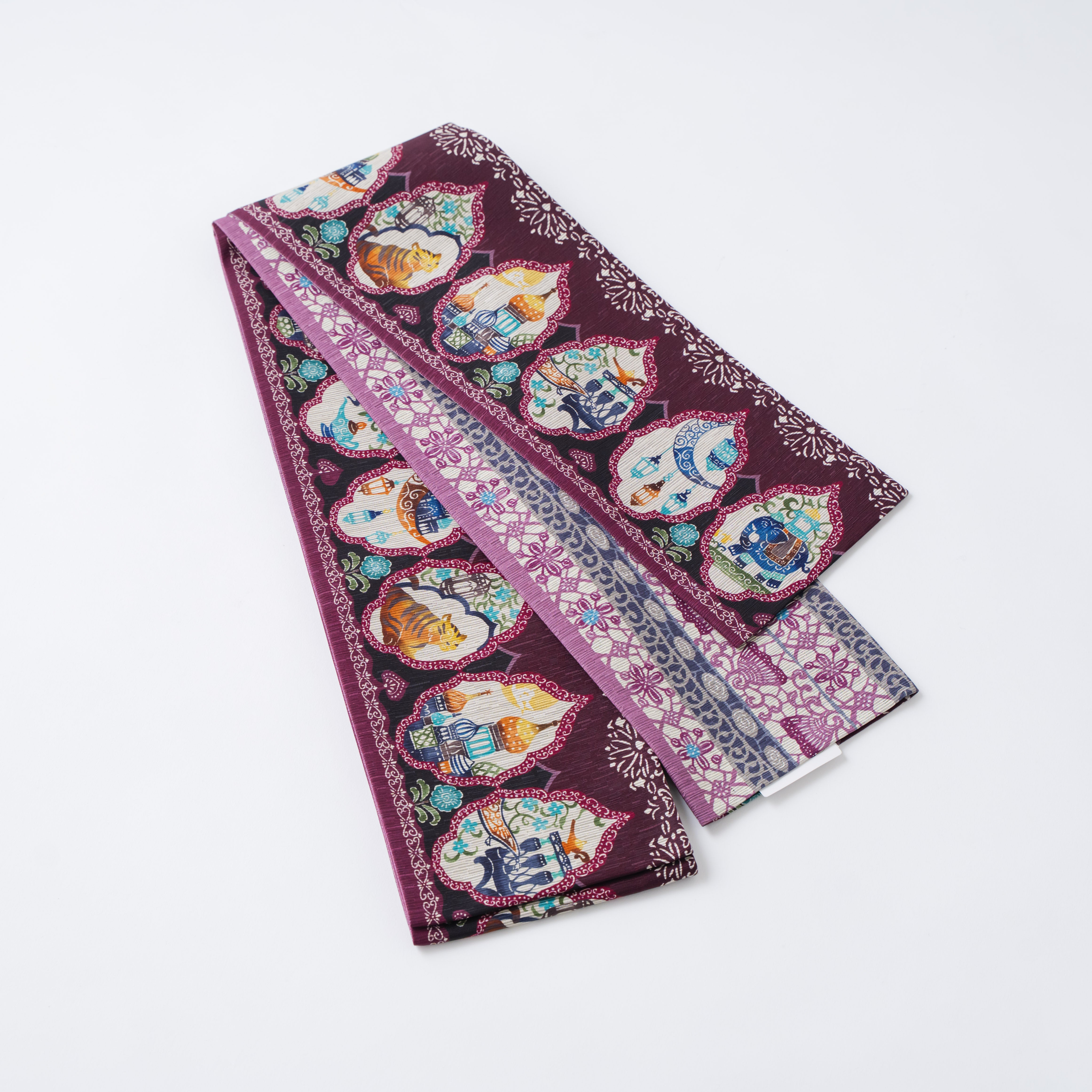 召しませ花】半幅帯《魔法のランプ》パープル｜リバーシブル仕立て