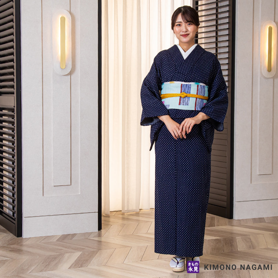 久留米絣│お仕立て上がり 洗える木綿きもの │フリーサイズ 濃紺に