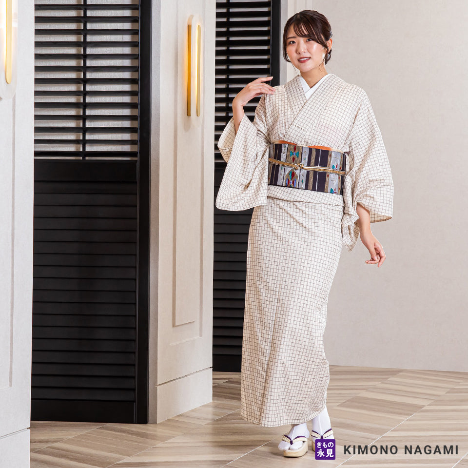 久留米絣│お仕立て上がり 洗える木綿きもの │フリーサイズ 生成りに